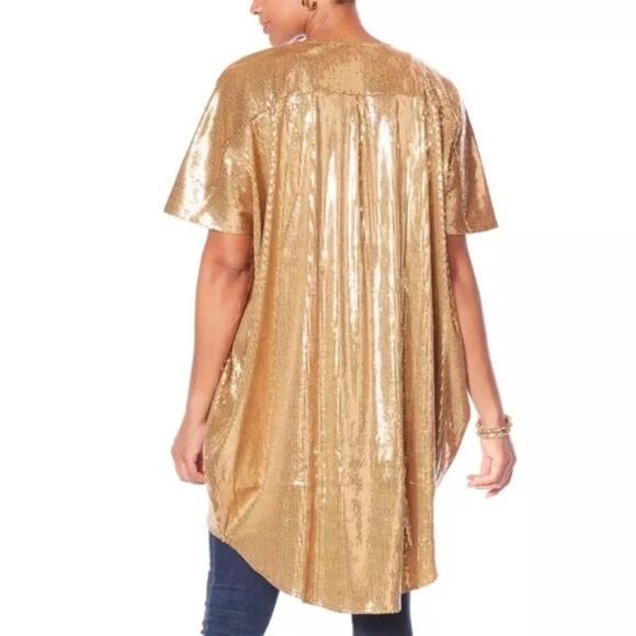 Shavonne Dorsey Silvia Sequin Kimono/Topper - Gold - size L - Picture 4 of 16